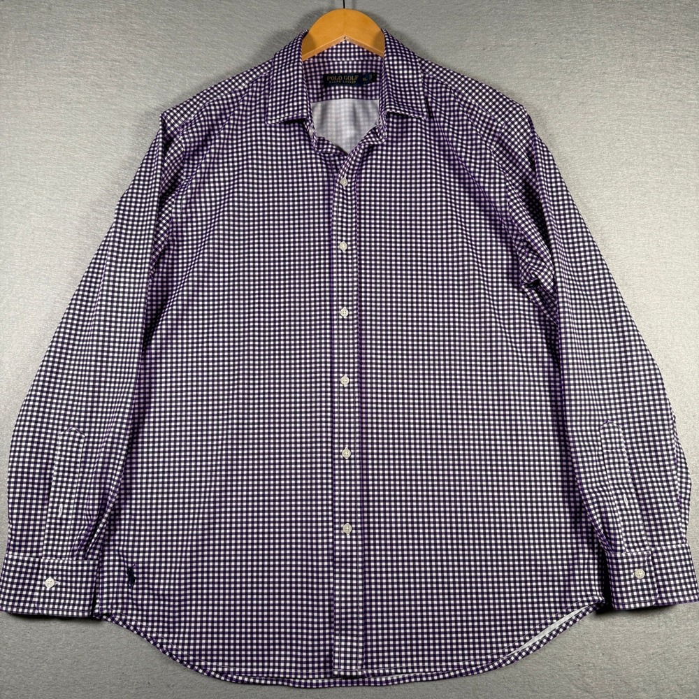Polo Golf Ralph Lauren Mens XL Purple Gingham Stretch Performance Shirt